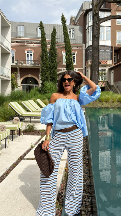 Ice Blue Top with Balloon Sleeves
