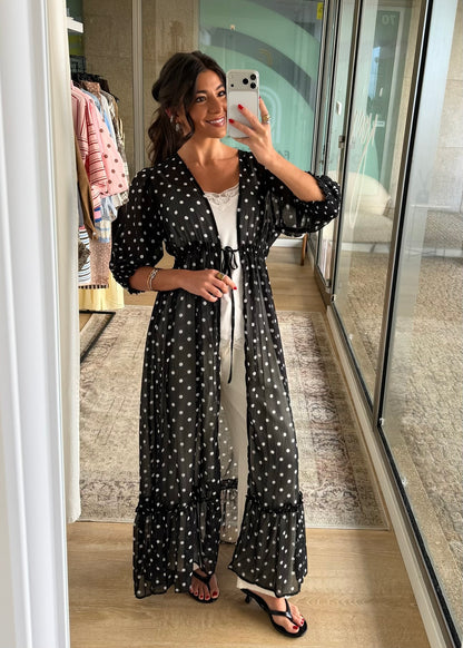 Polka Dot Sheer Maxi Kimono