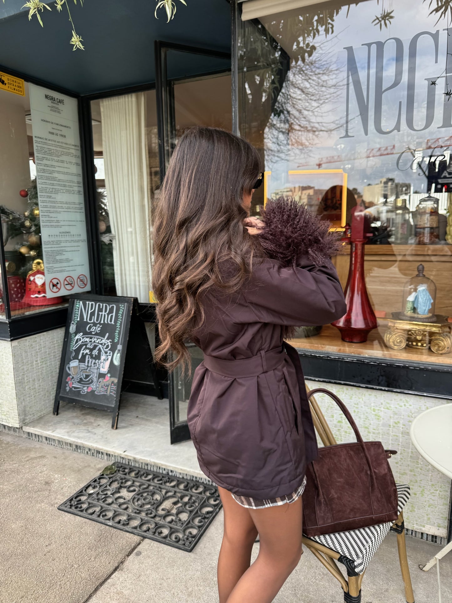 Fur Detail Belted Coat