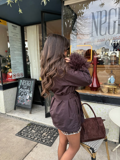 Fur Detail Belted Coat