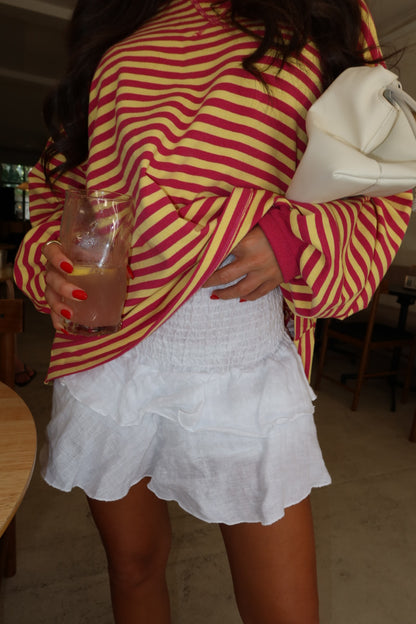 White Linen Elastic Waist Skort