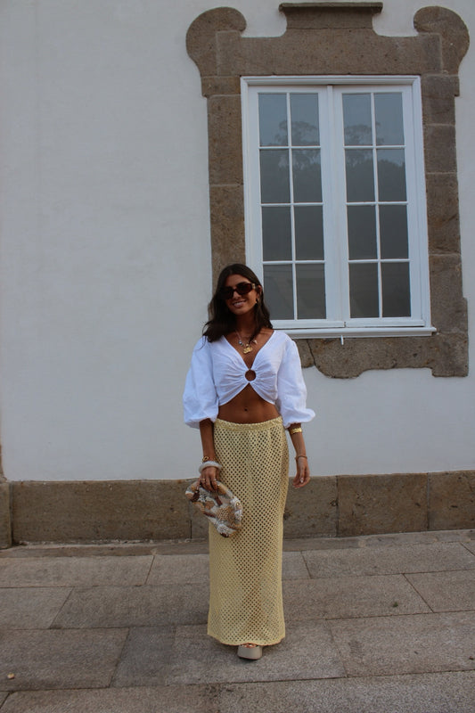 Butter Yellow Crochet Skirt w/ Gold  Accents