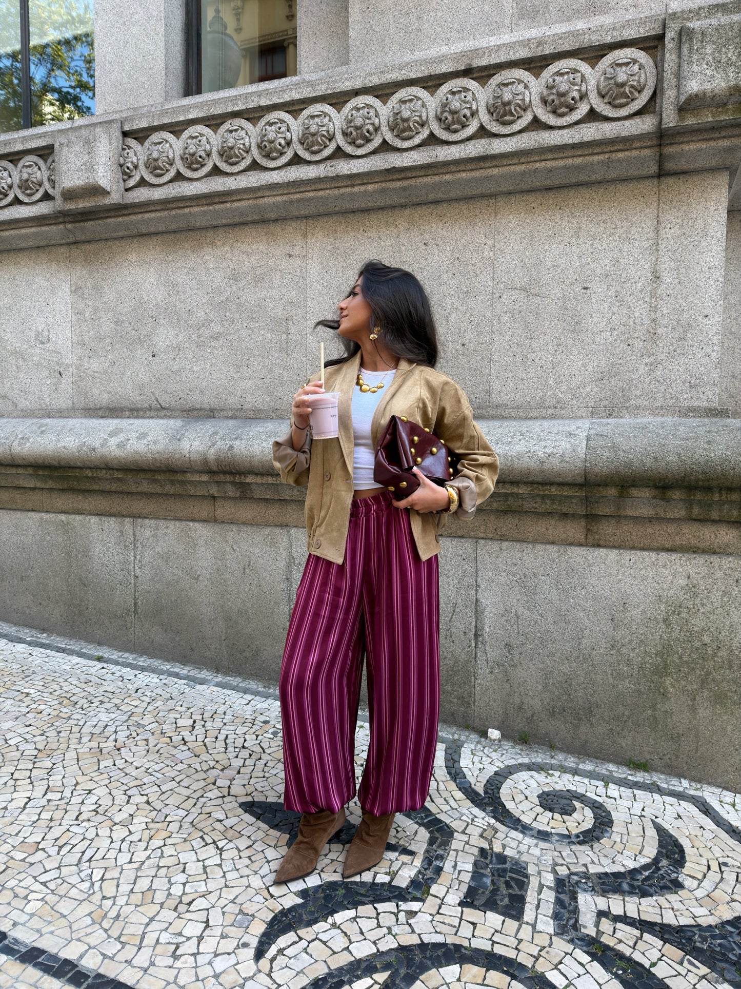 Berry Stripe Balloon Trousers