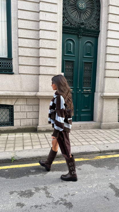 Striped Cardigan with Matching Scarf