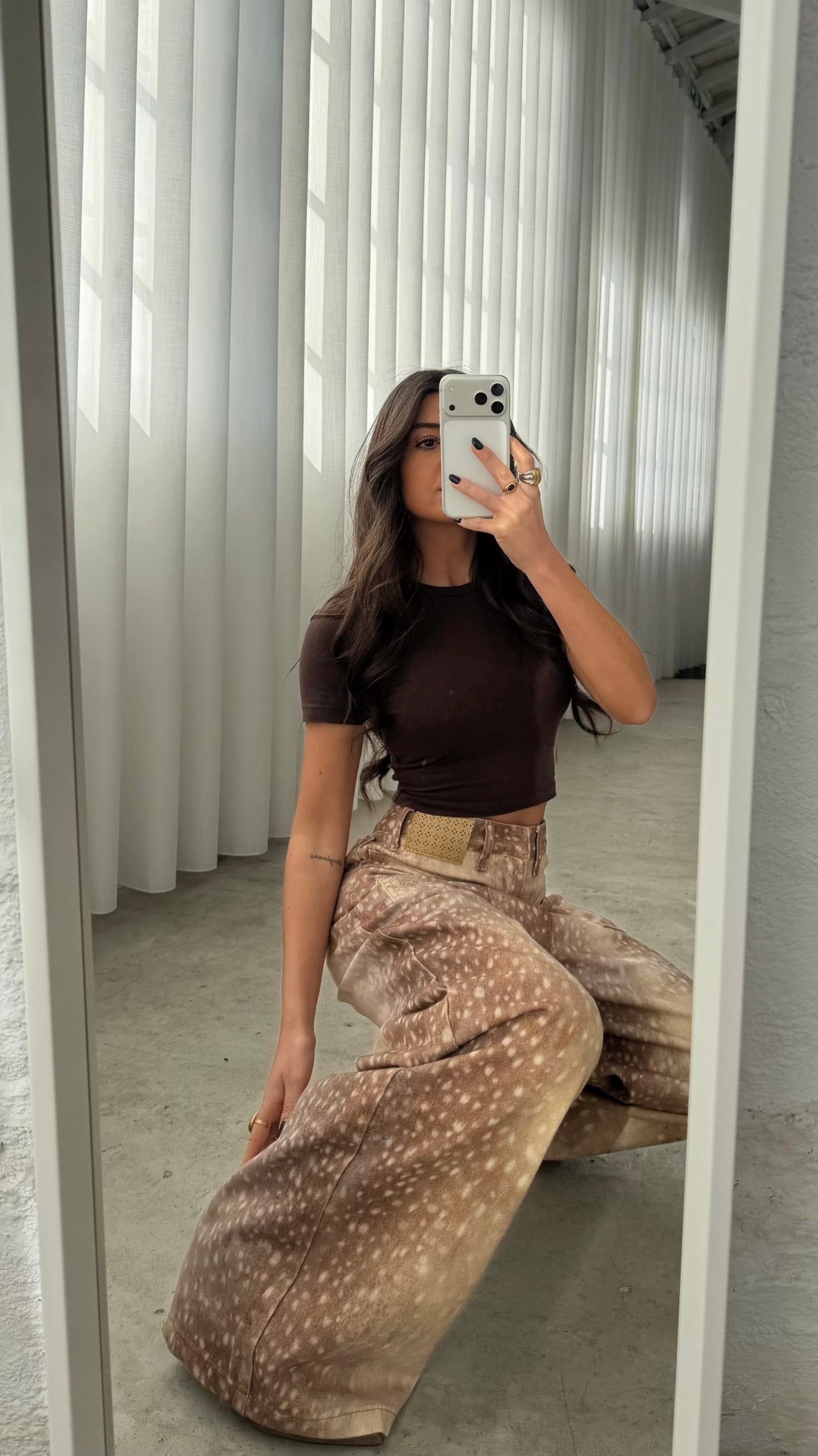 Reverse Seam Bambi Print Barrel Jeans