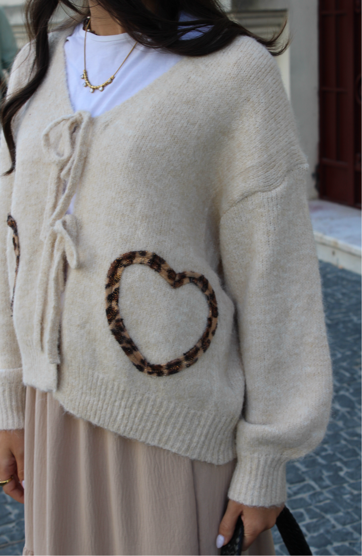 Cardigan Malha com Detalhes Animal Print