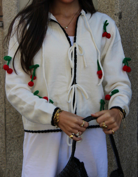 CARDIGAN PORMENOR CEREJAS BRANCO