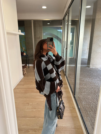 Striped Cardigan with Matching Scarf