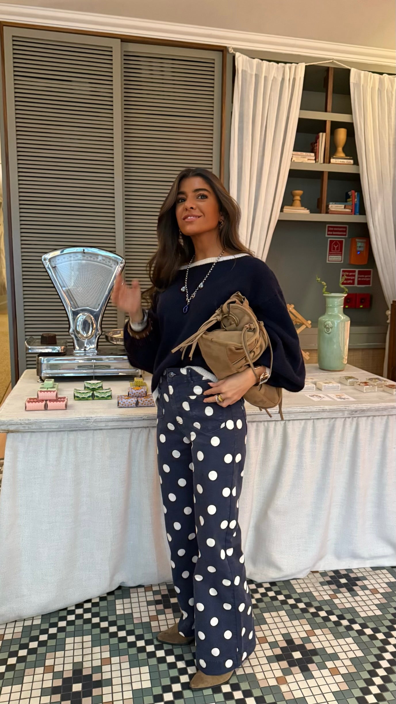 Navy Polka Dot Wide-Leg Jeans