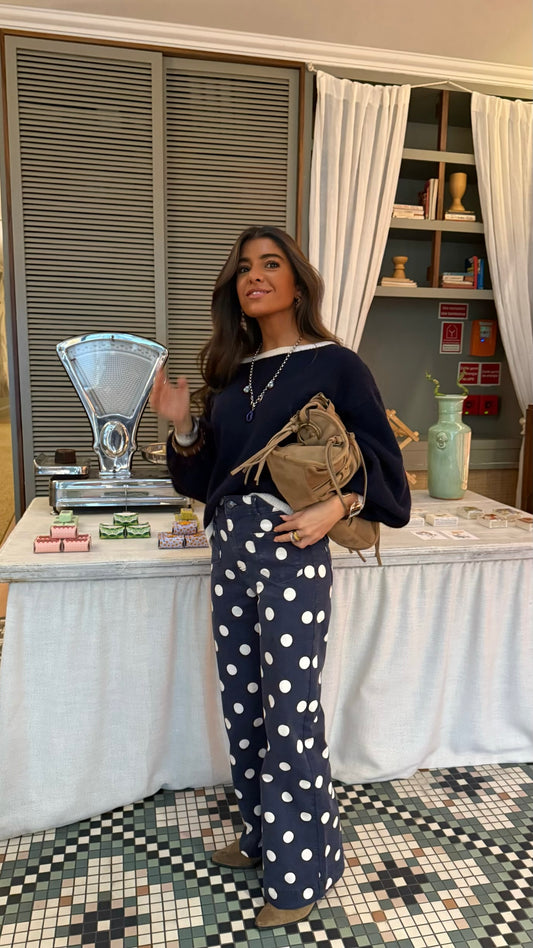 Navy Polka Dot Wide-Leg Jeans