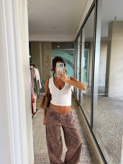 Deer Print Wide-Leg Jeans