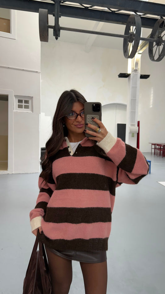 Blush Pink & Chocolate Striped Sweater