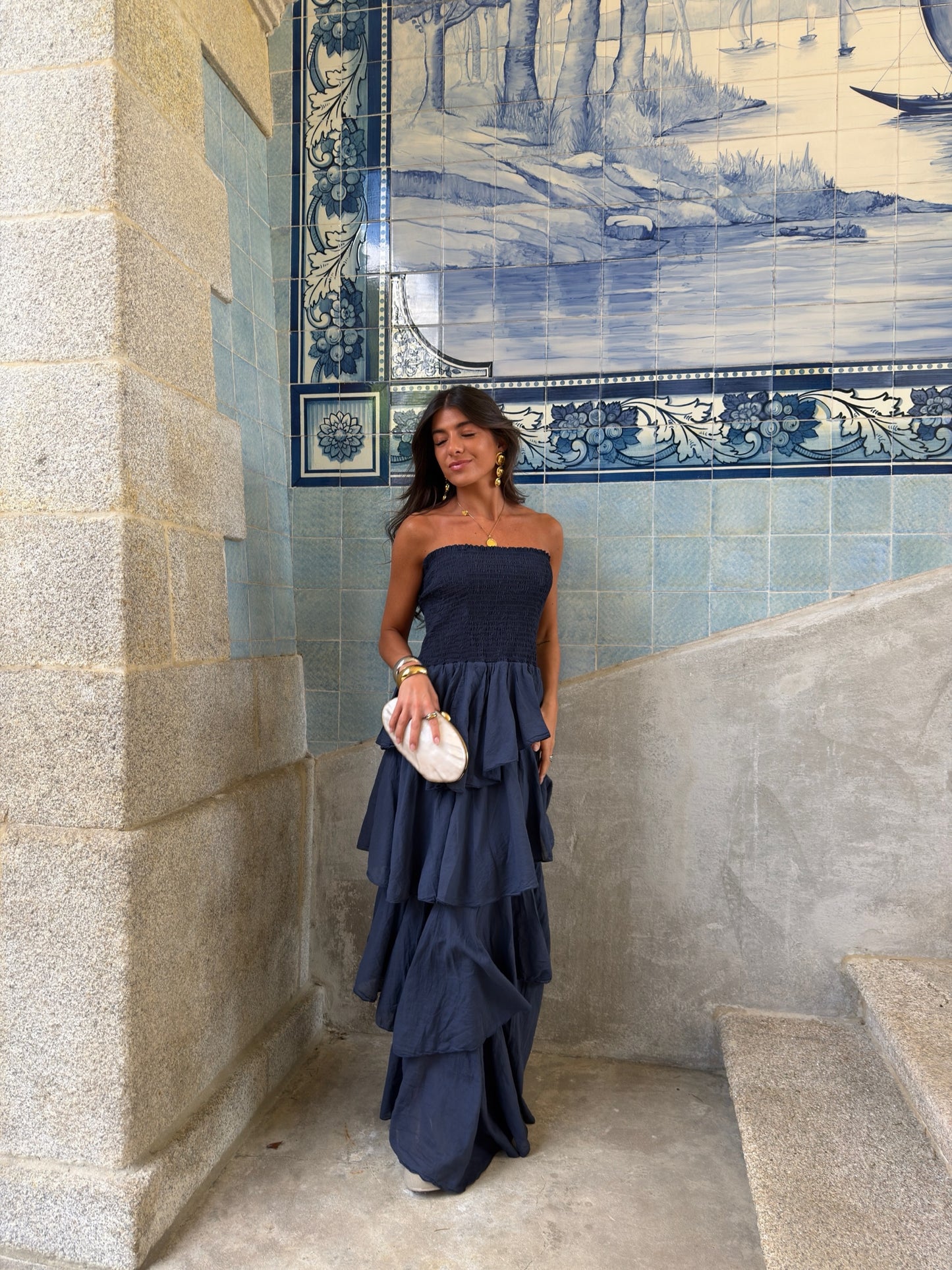 Navy Tiered Maxi Dress
