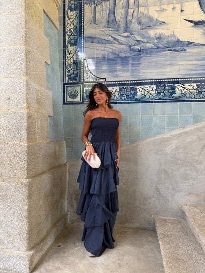 Navy Tiered Maxi Dress