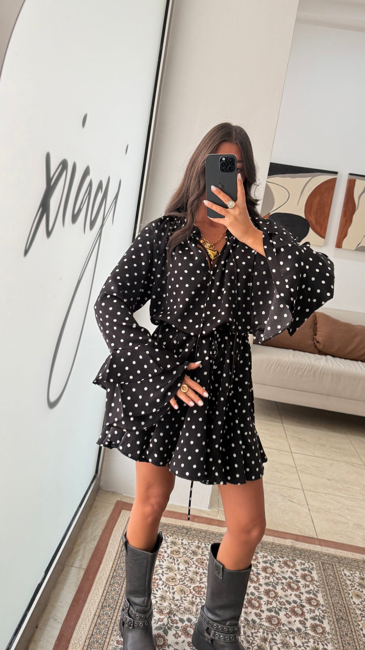 Black Polka Dot Ruffle Dress