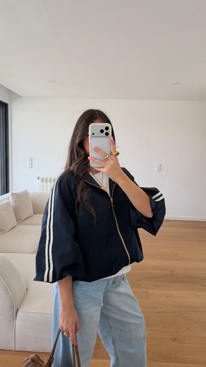 Navy Trench Bomber Jacket