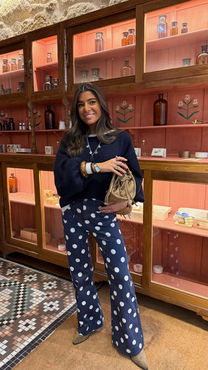 Navy Polka Dot Wide-Leg Jeans