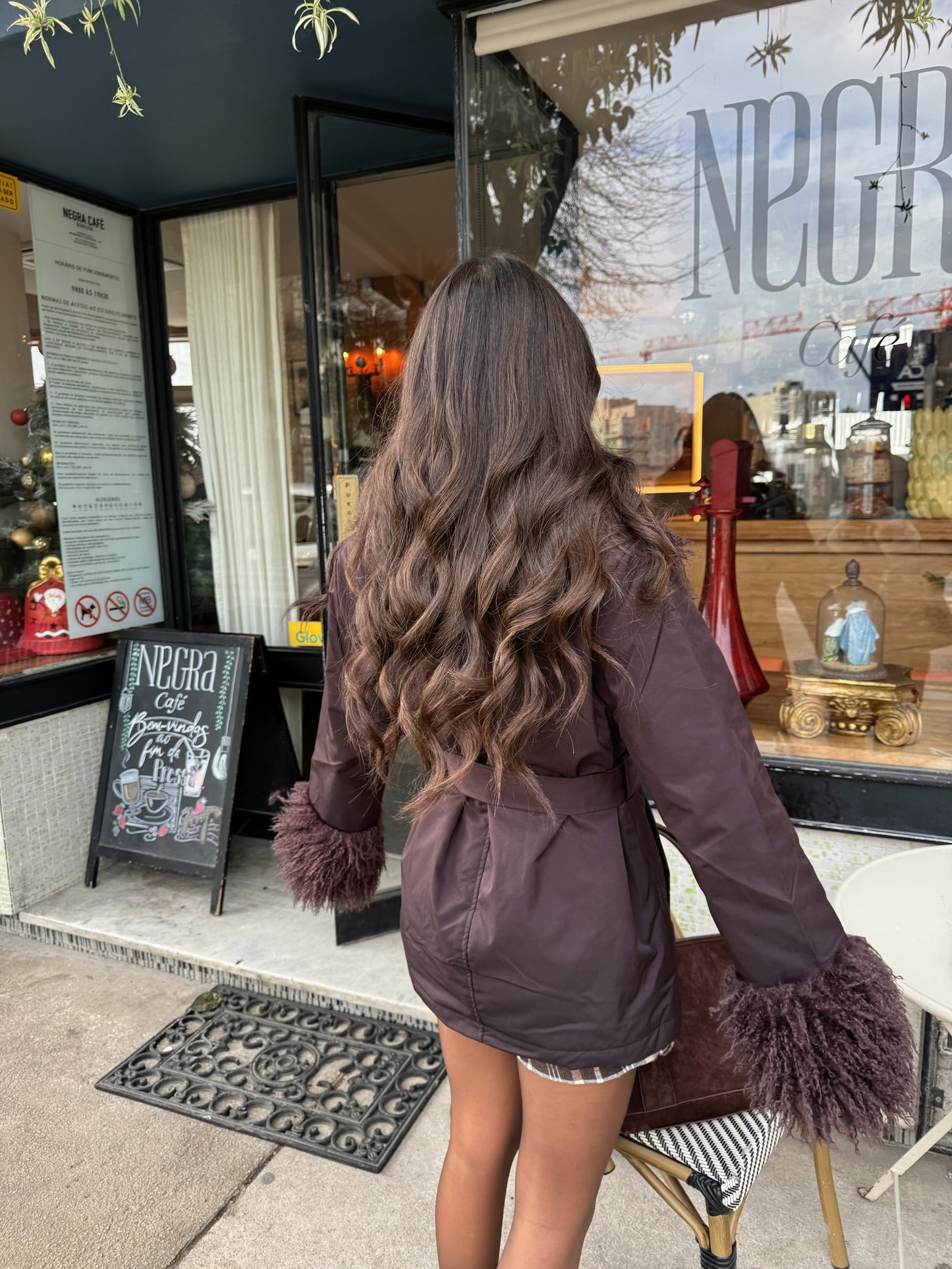 Fur Detail Belted Coat