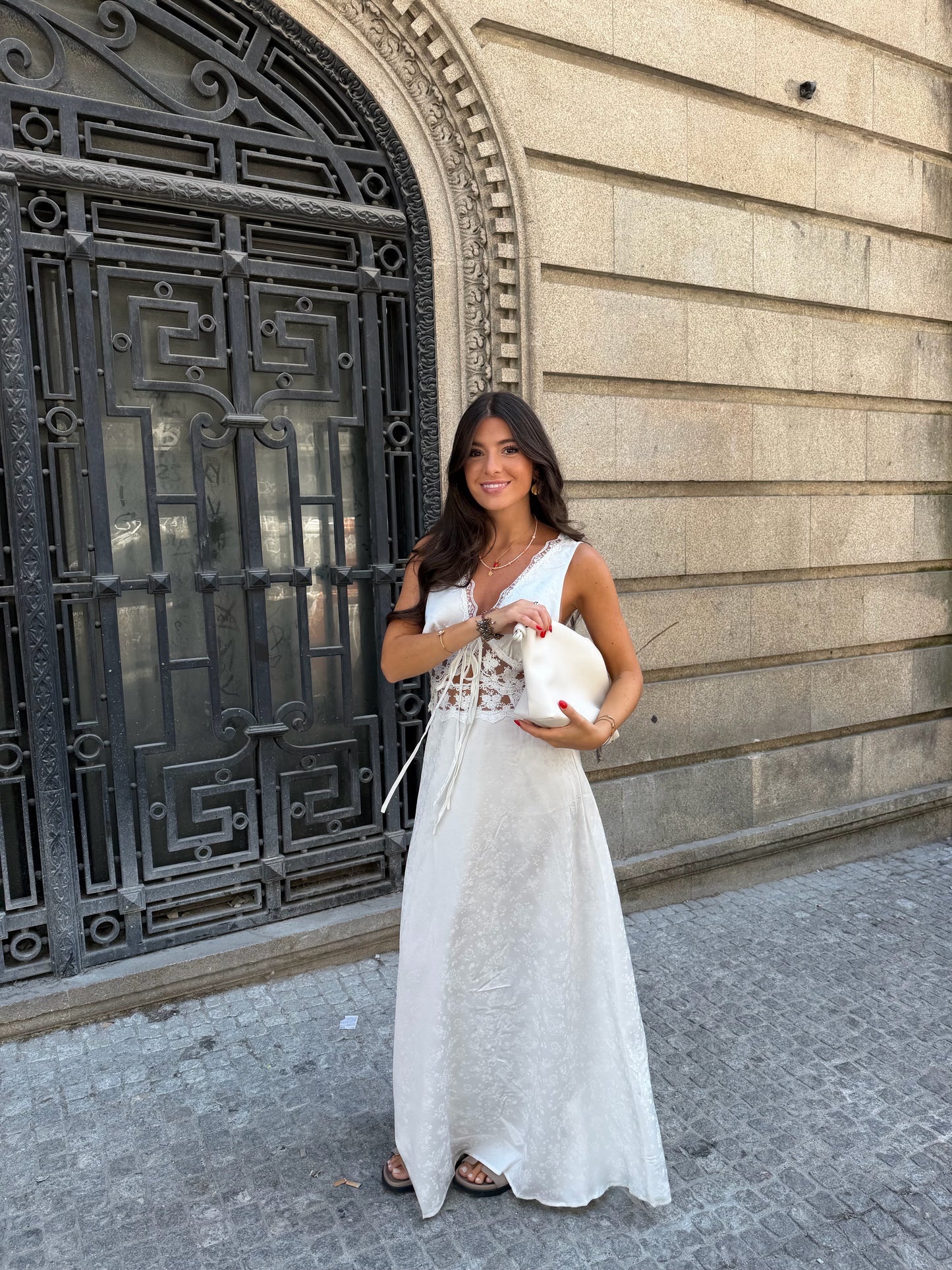 White Satin Lace Maxi Dress