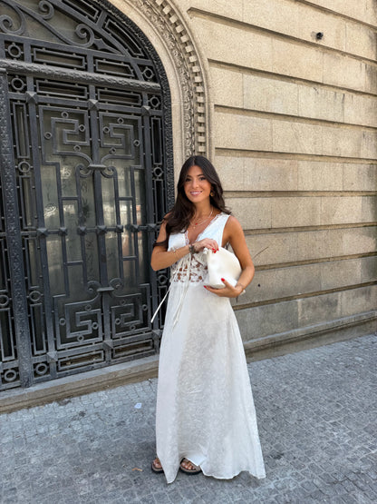 White Satin Lace Maxi Dress