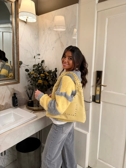 Yellow & Grey Striped Knit Zip Jacket