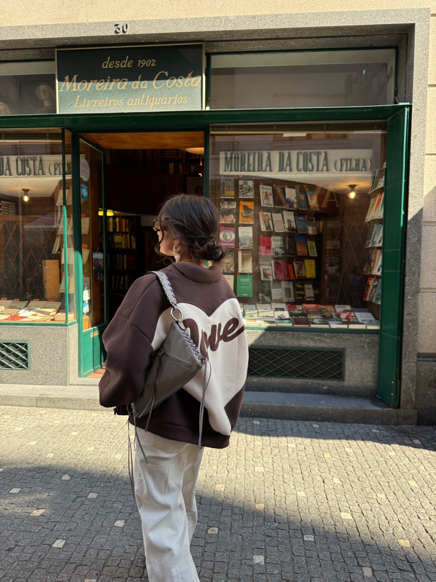 Love Back Bomber Jacket in Brown & Off-White