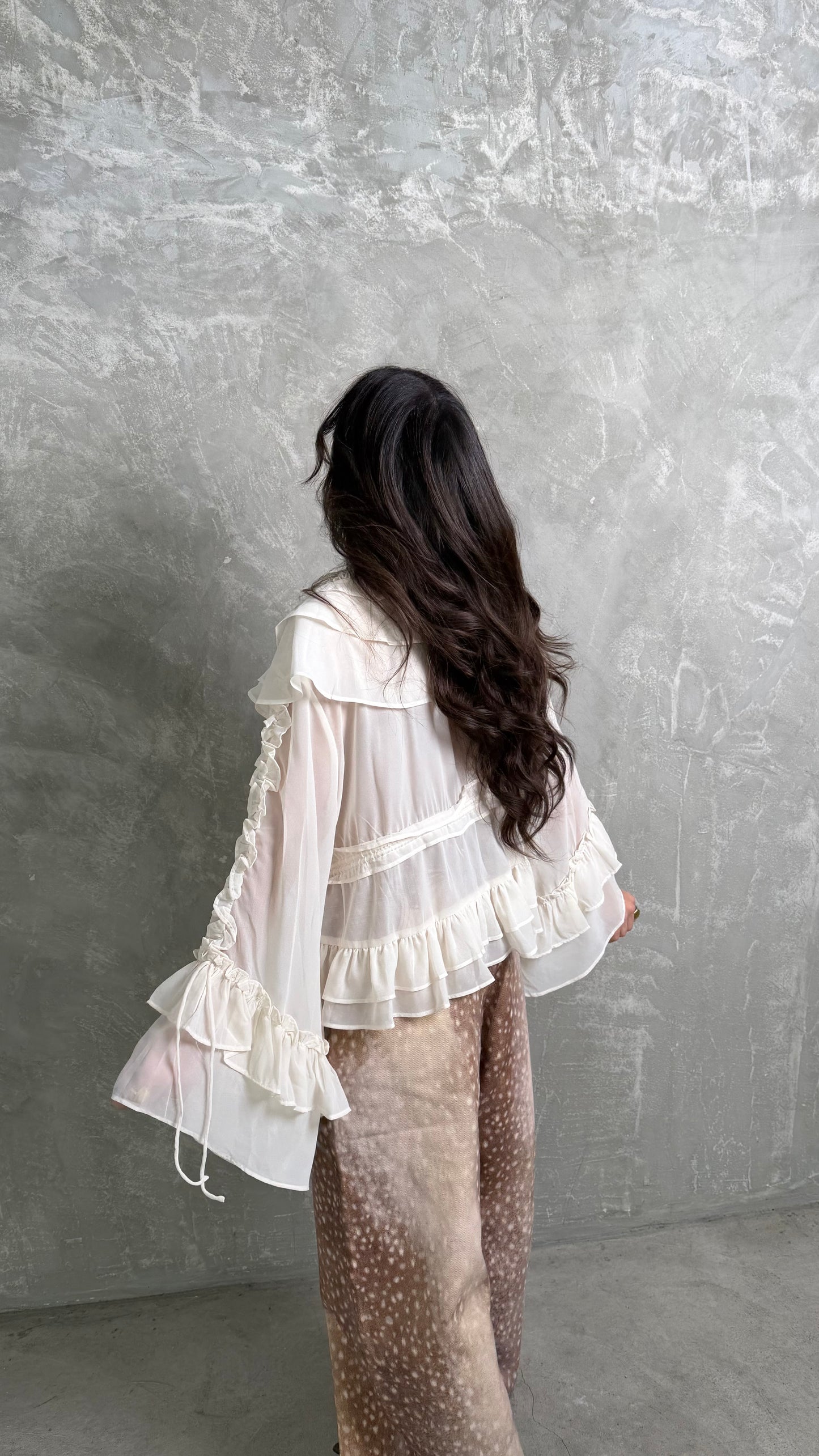 Off White Sheer Ruffle Blouse