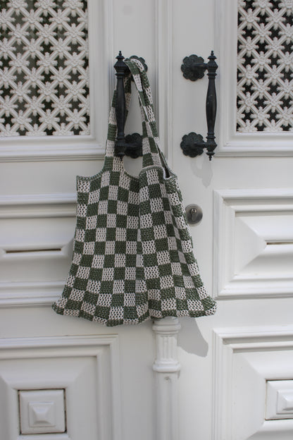 Crochet Bag In Khaki & Off-White