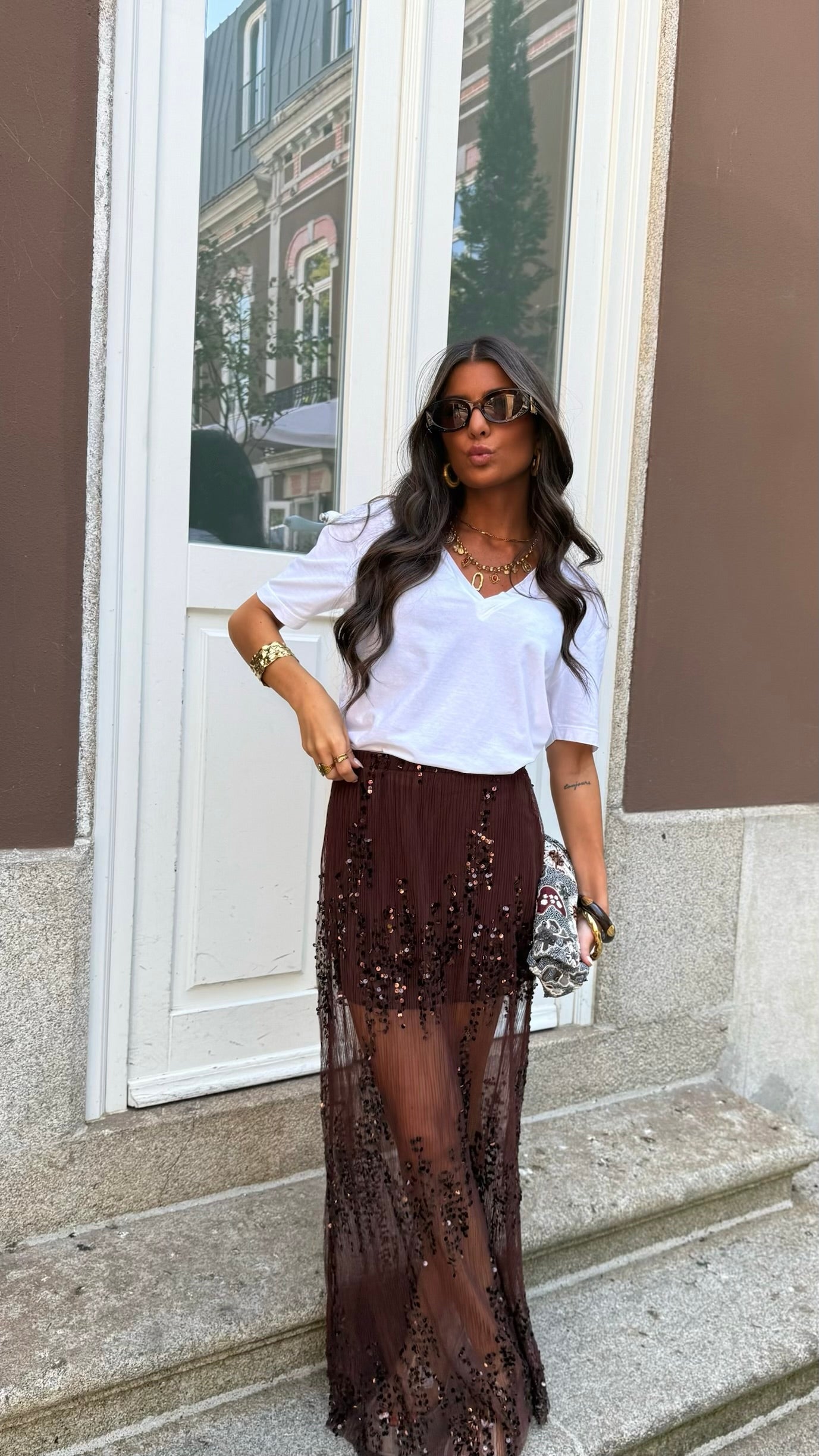 Espresso Glow Sequin Maxi Skirt