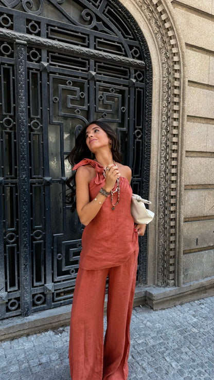 Terracotta Linen Two-Piece Set