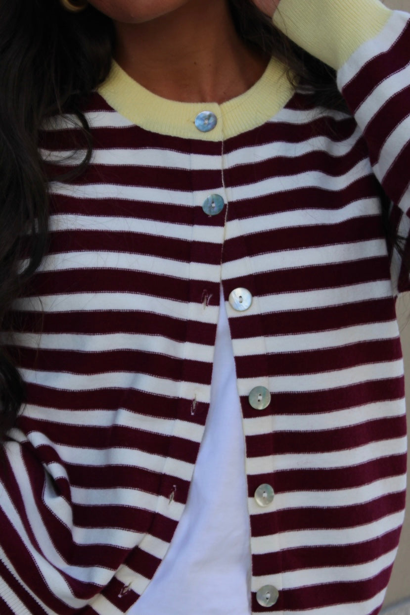 Striped Cardigan in Burgundy w/ Butter Yellow Accents | Pre-order (shipping on October 8)