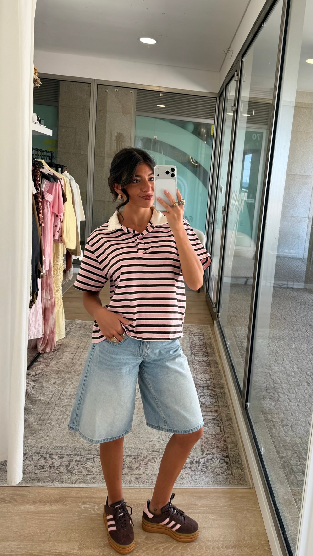 Blush Pink & Chocolate Striped Tee
