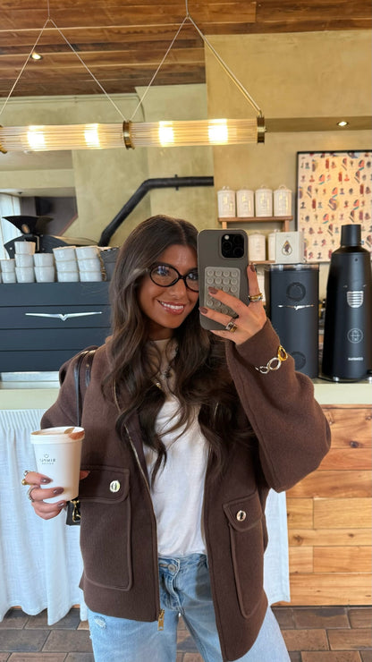 Wool & Cashmere Hooded Jacket in Brown