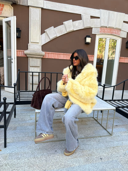 Butter Yellow Faux Fur Hoodie Jacket