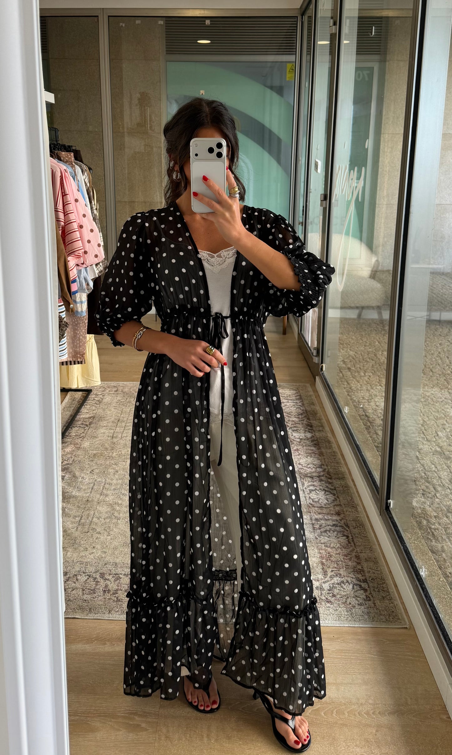 Polka Dot Sheer Maxi Kimono