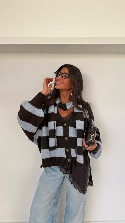 Striped Cardigan with Matching Scarf
