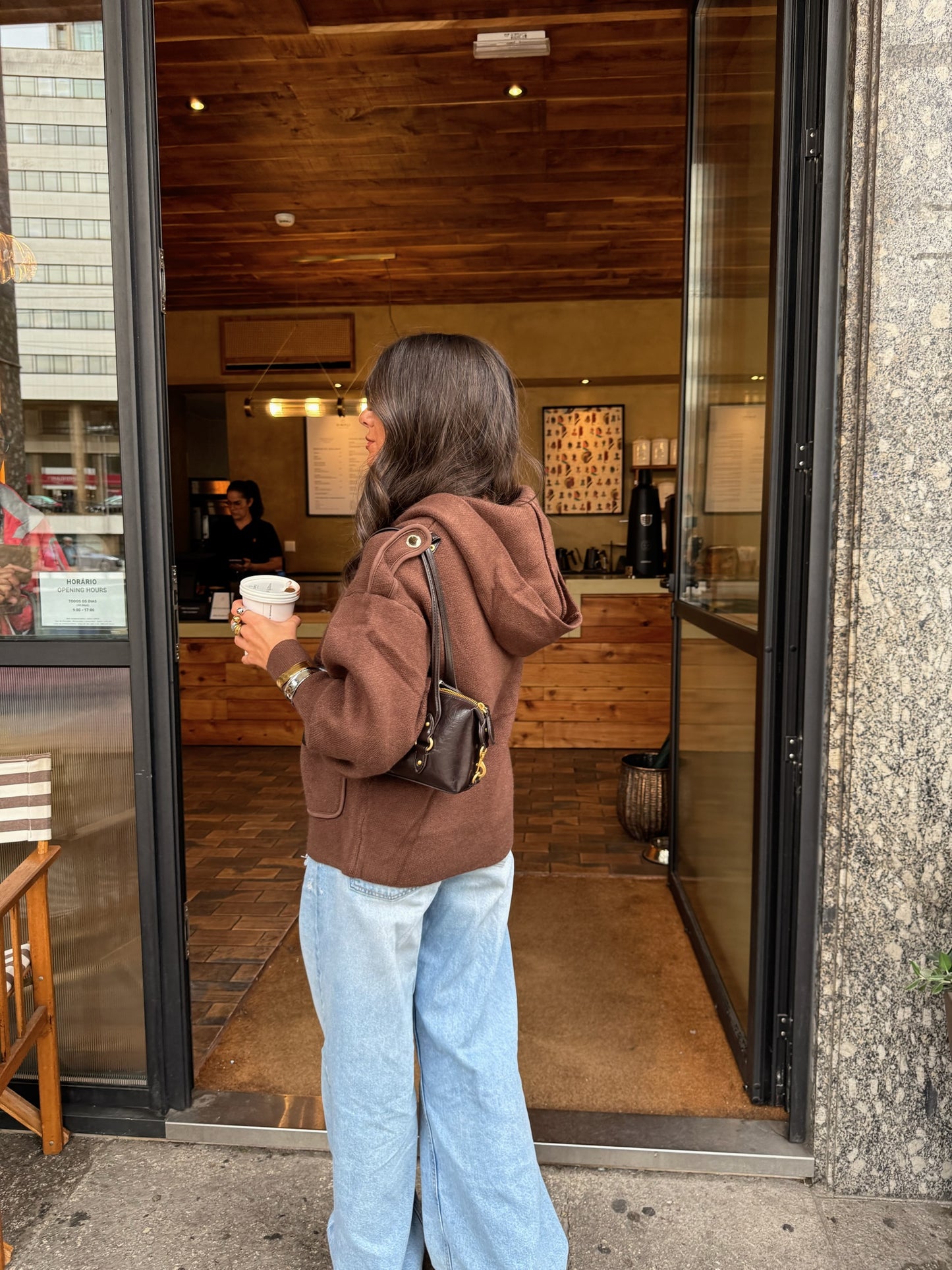 Wool & Cashmere Hooded Jacket in Brown