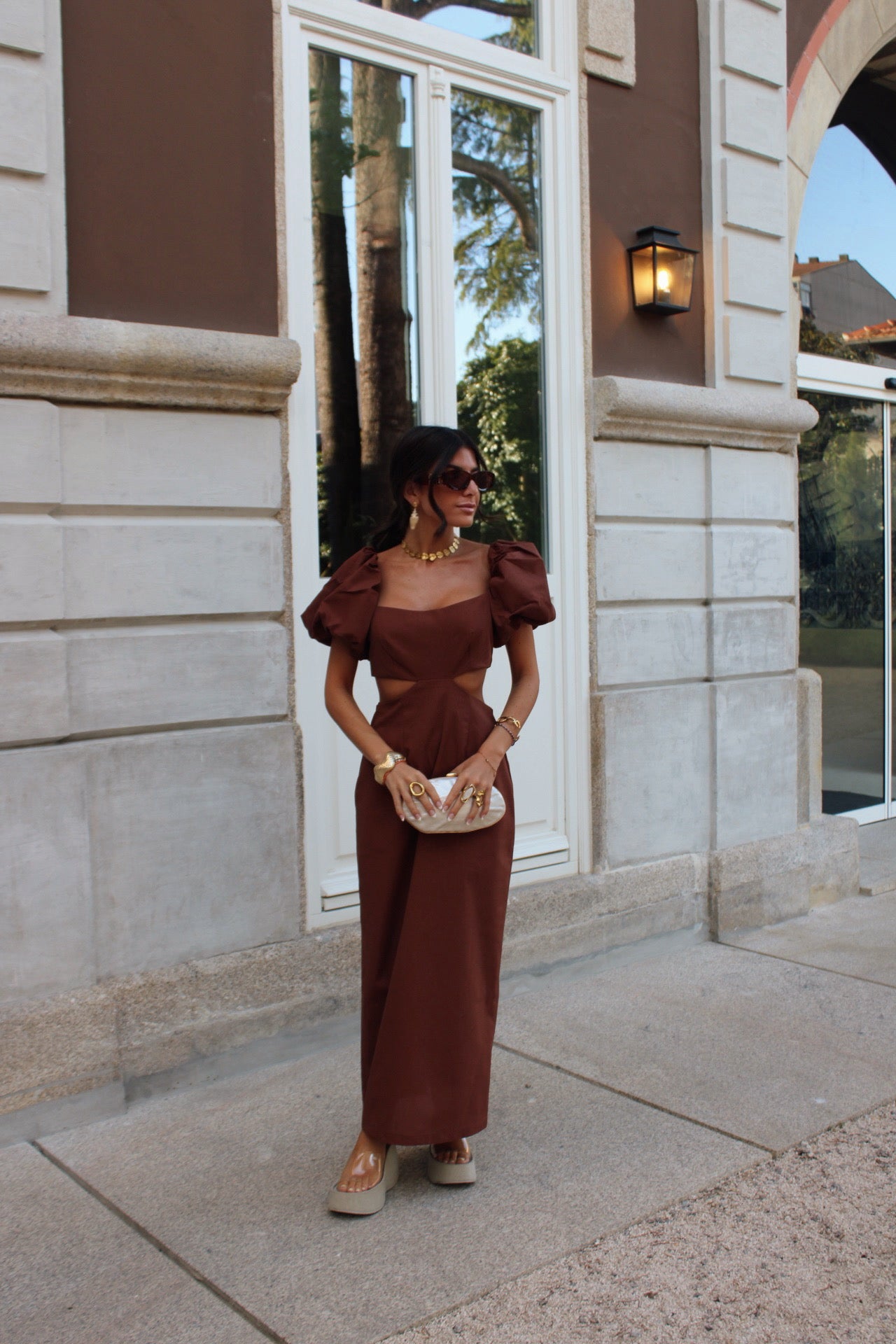 Cut-Out Maxi Dress in Brown