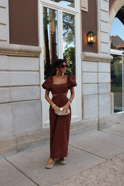 Cut-Out Maxi Dress in Brown