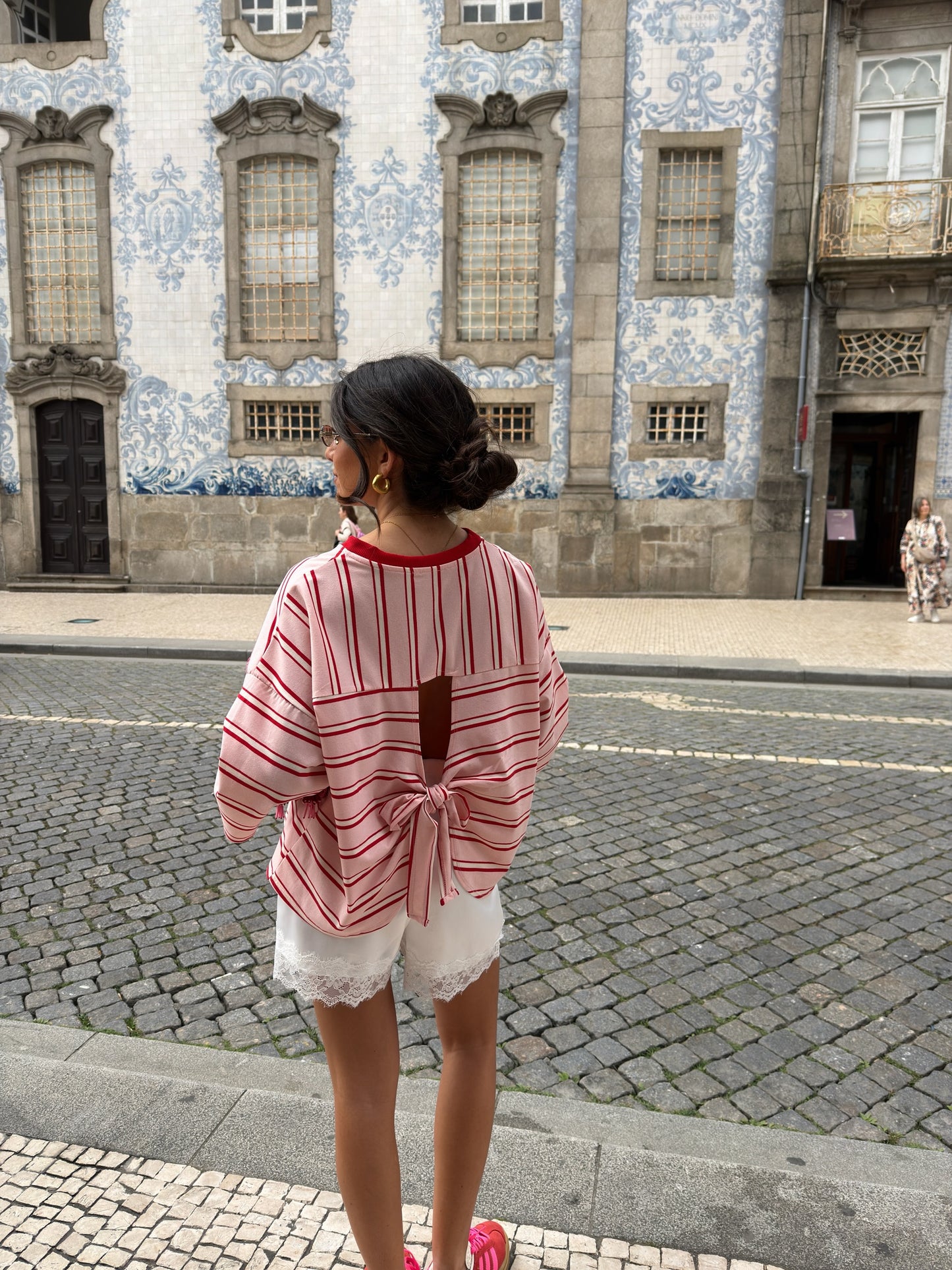 Cherry Bow Striped Open-Back Tee