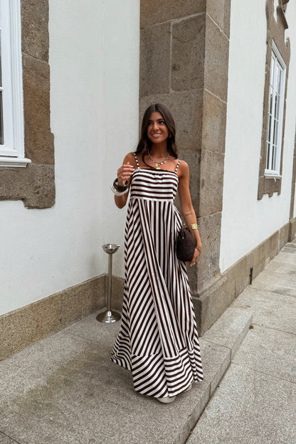 Striped Brown Maxi Dress