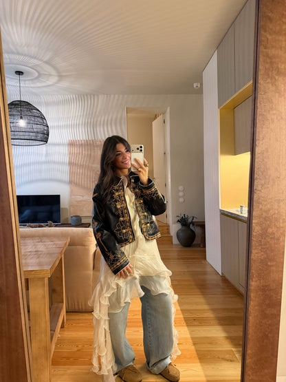 Black Faux Leather Napoleonic Jacket