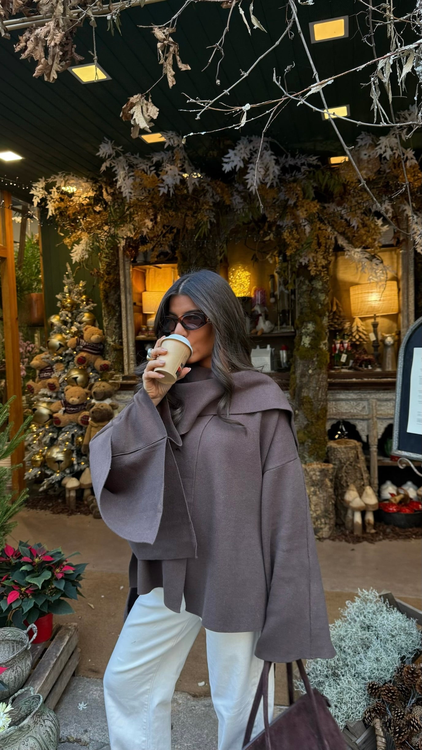 Scarf-Integrated Soft Knit Coat