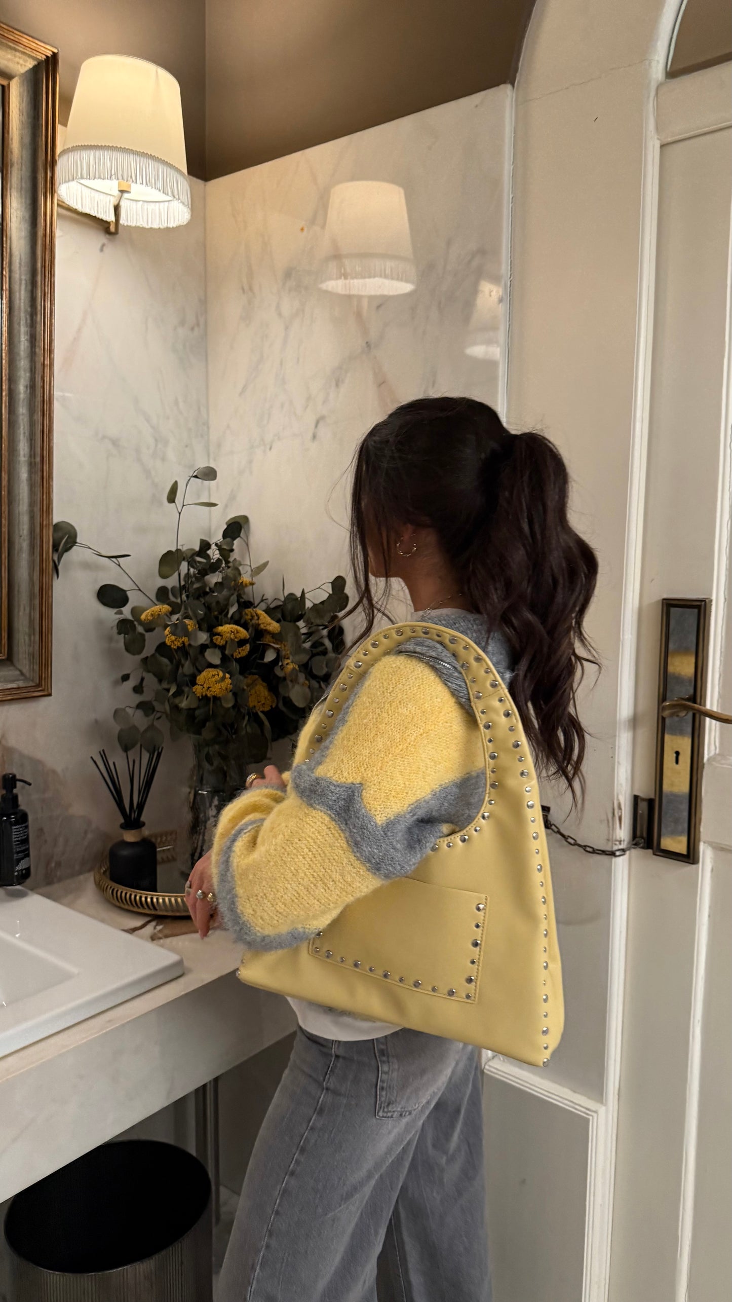 Yellow & Grey Striped Knit Zip Jacket