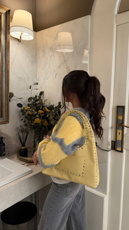 Yellow & Grey Striped Knit Zip Jacket