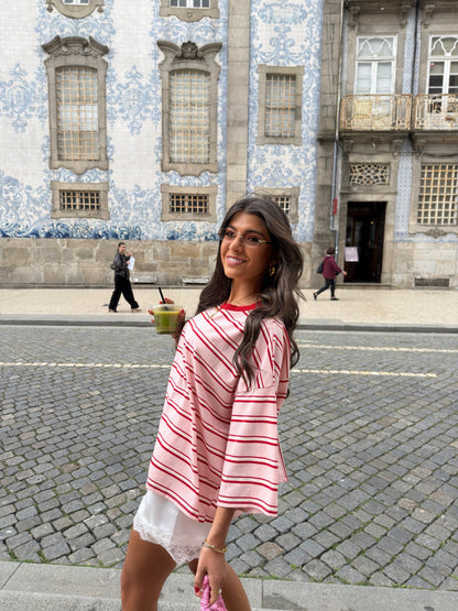 Cherry Bow Striped Open-Back Tee