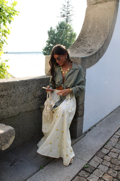 Pastel Lemon Midi Skirt