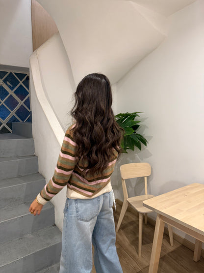 Pastel Striped Sweater in Green & Pink