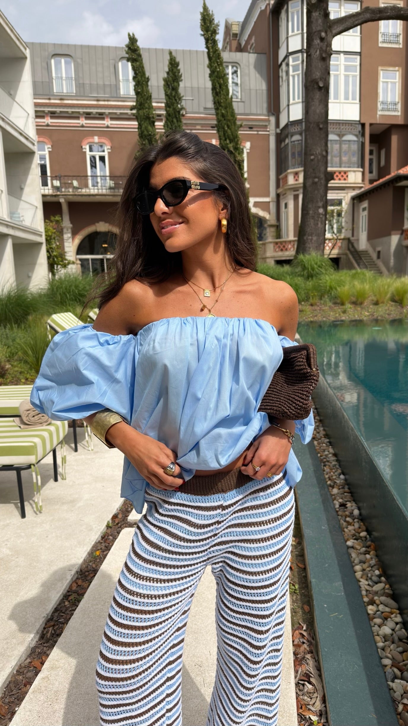 Ice Blue Top with Balloon Sleeves