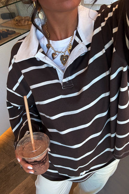 Chocolate Striped Polo Sweater